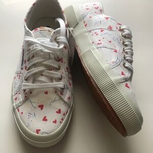 NWT Superga Hearts Sneakers. White w/ Red Hearts. Size 8 1/2